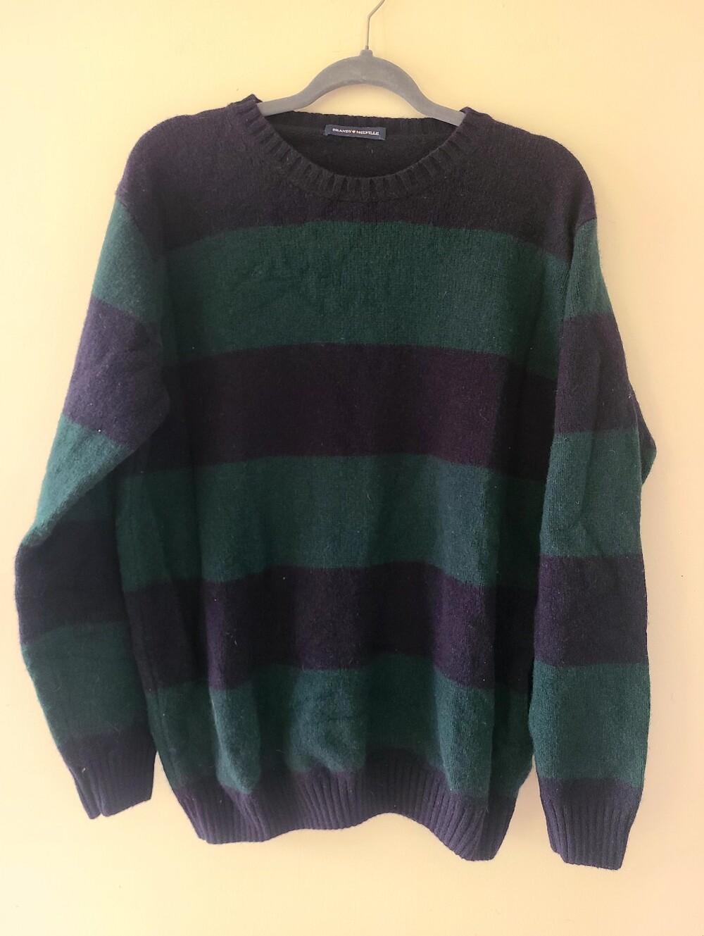 Brandy Melville 80% Wool Striped Sweater Made in Italy Navy Green